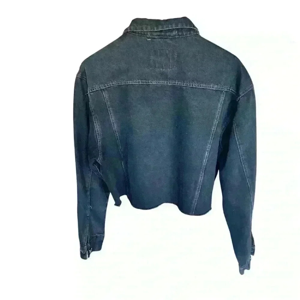 Free people Tricia Fix Western Crop denim jacket size L zipper in wash black nwt - Picture 12 of 12